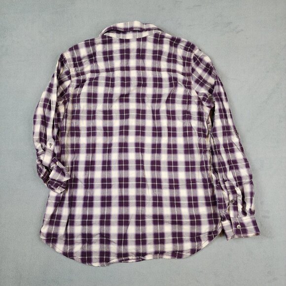 Carharrt Plaid Roll Tab Sleeve Button Up Shirt Womens Large 12-14 Purple - Picture 8 of 8